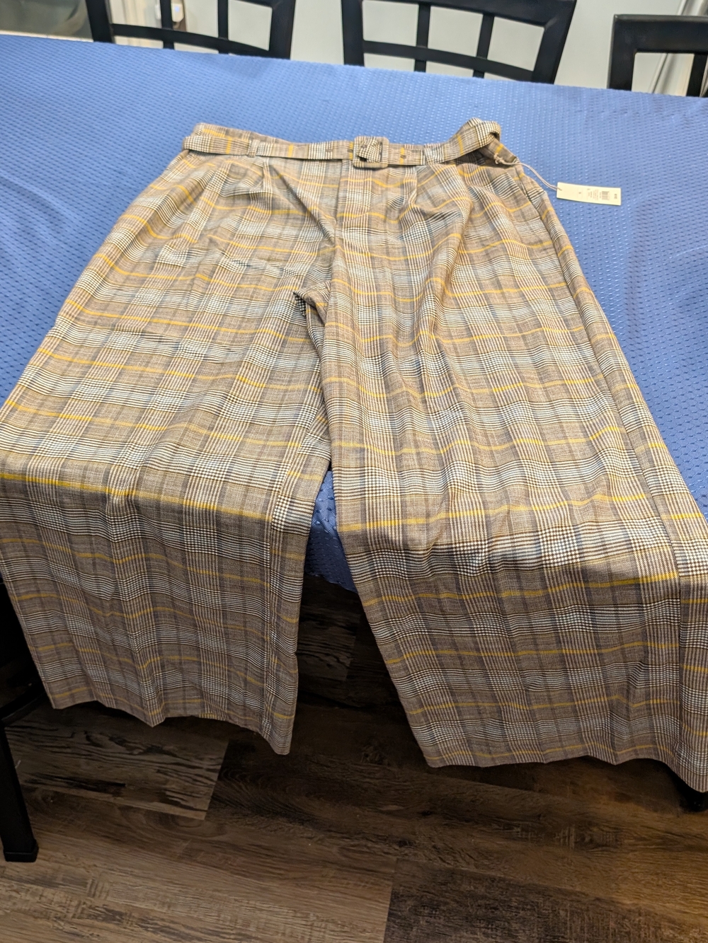 A New Day- Brown & Yellow Plaid Wide Leg Pants with Belt